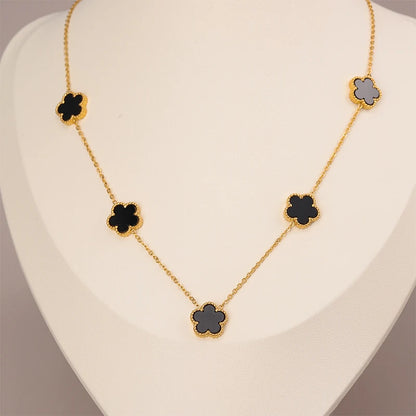 Lustrevia 14K Gold Plated Necklace Five Leaf Petals Double Sided