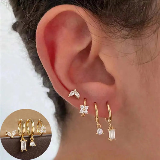 Lustrevia 18K Gold Plated CZ Flower Hoop Earrings Set