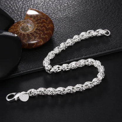 Lustrevia 925 Sterling Silver Solid Chain Charm Bracelet