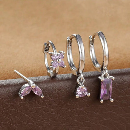 Lustrevia 18K Gold Plated CZ Flower Hoop Earrings Set