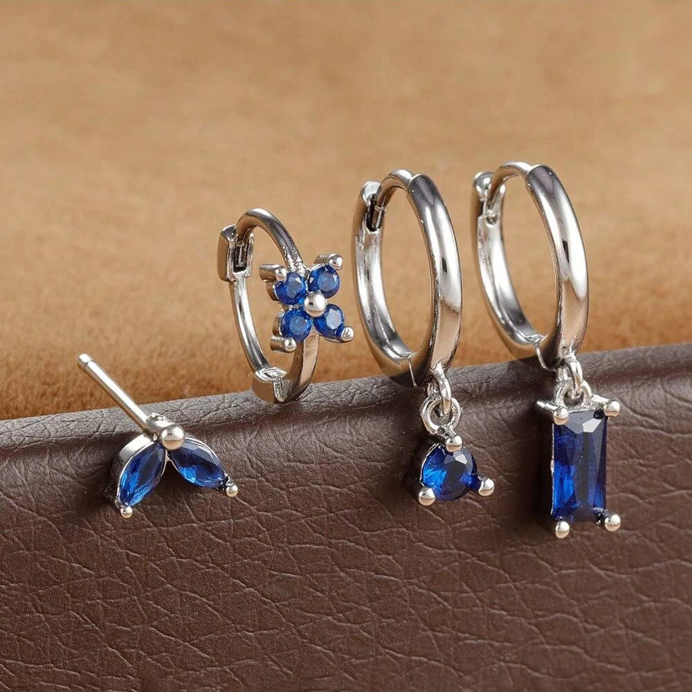Lustrevia 18K Gold Plated CZ Flower Hoop Earrings Set