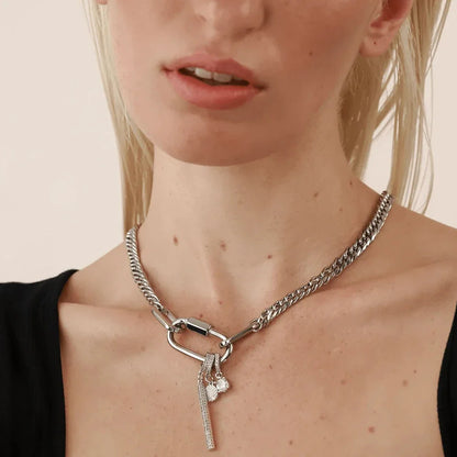 Lustrevia 18K Gold Plated Stainless Steel Two Tone Chunky Charm Necklace