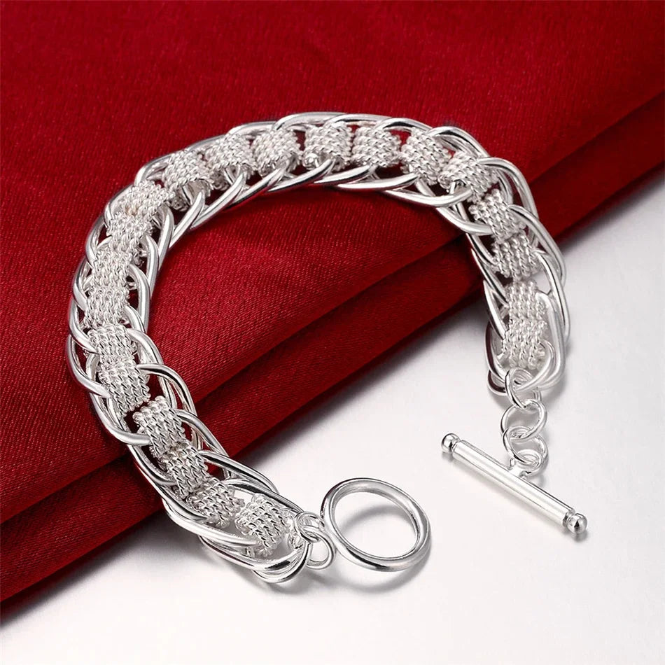 Lustrevia 925 Sterling Silver Solid Chain Charm Bracelet