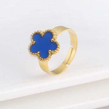 Lustrevia Classic Luxury Clover Metal Laser Stainless Steel Five Leaf Flower Open Ring