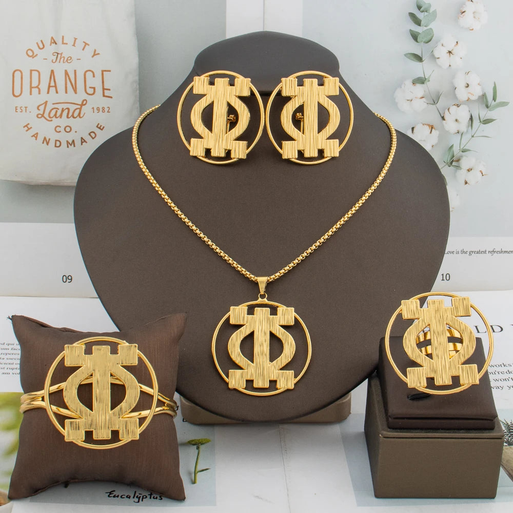 Lustrevia Gold-Tone Irregular Hollow Earrings, Necklace & Bracelet Set