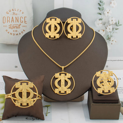 Lustrevia Gold-Tone Irregular Hollow Earrings, Necklace & Bracelet Set