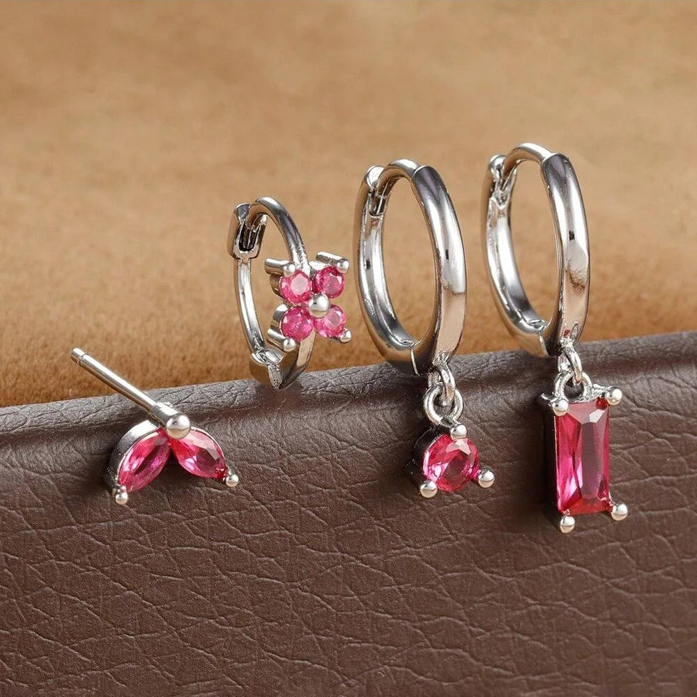 Lustrevia 18K Gold Plated CZ Flower Hoop Earrings Set