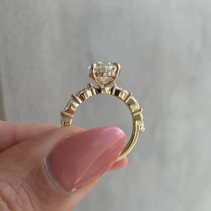 Lustrevia 18K Gold Plated Stainless Steel Water Drop Zircon Ring