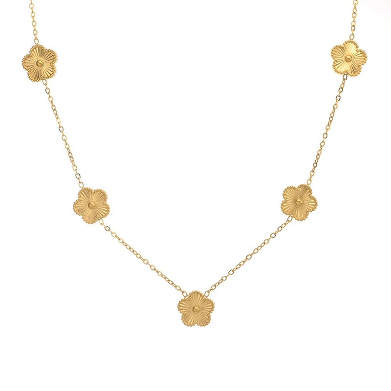 Lustrevia 14K Gold Plated Necklace Five Leaf Petals Double Sided