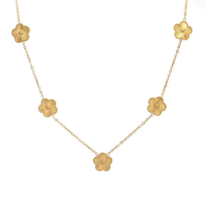 Lustrevia 14K Gold Plated Necklace Five Leaf Petals Double Sided