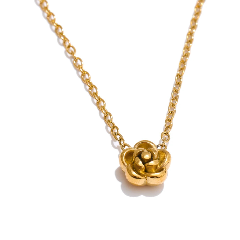 Lustrevia PVD Gold & Platinum Rose Flower Necklace, Bracelet & Earrings Set