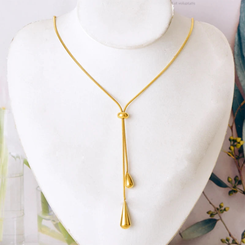 Lustrevia 18K Gold Plated Water Drop Pendant Necklace