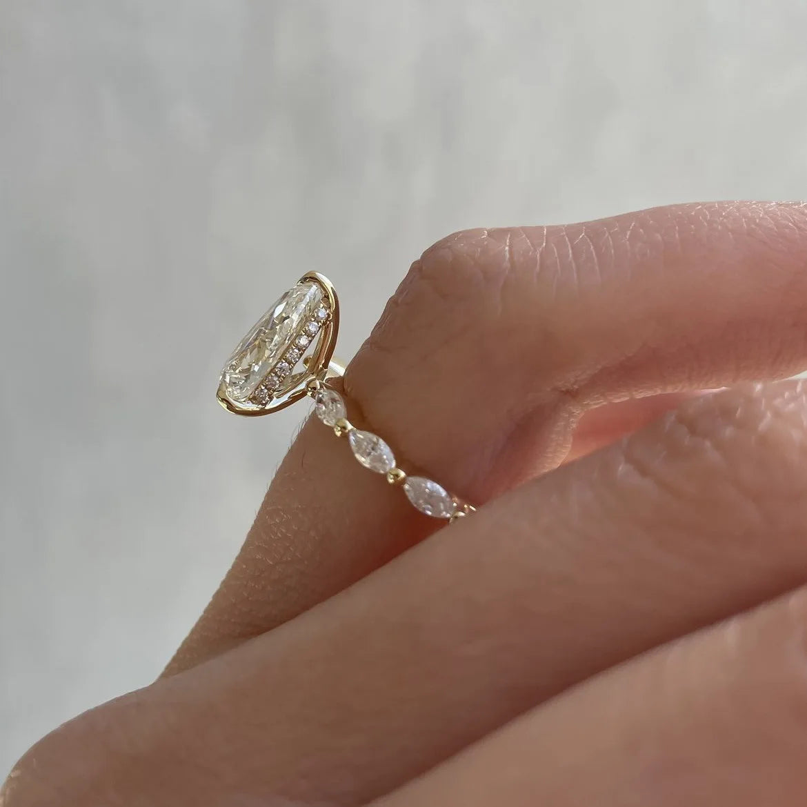 Lustrevia 18K Gold Plated Stainless Steel Water Drop Zircon Ring