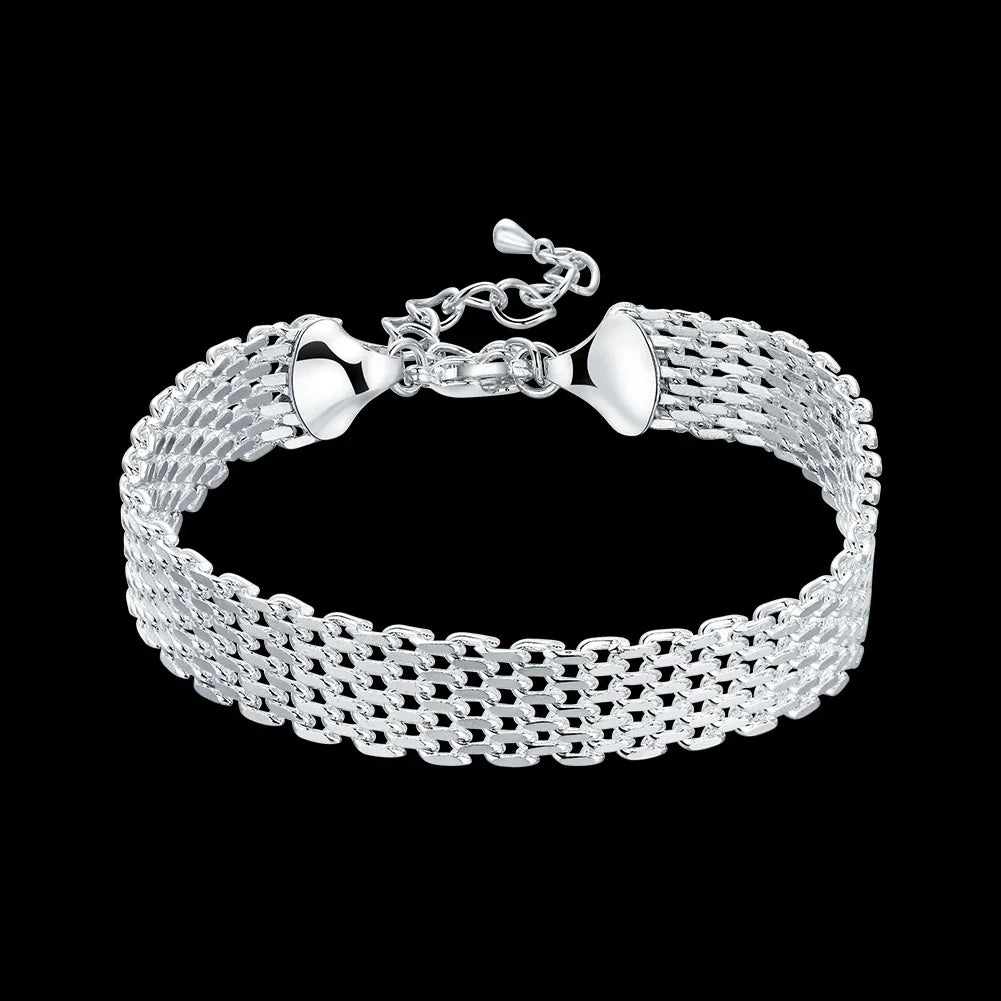 Lustrevia 925 Sterling Silver Solid Chain Charm Bracelet