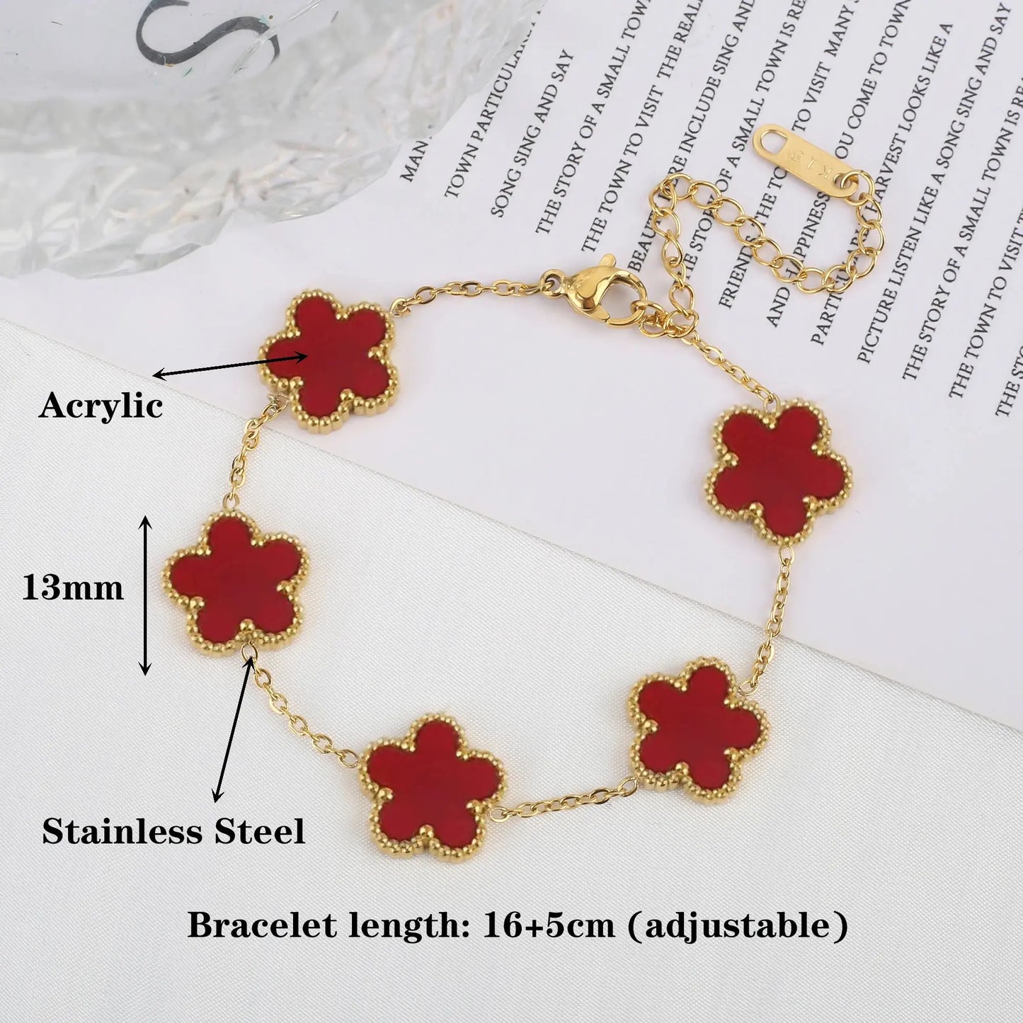 Lustrevia Shell Five-Leaf Clover Stainless Steel Bracelet