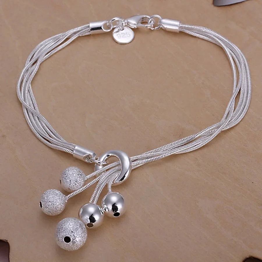 Lustrevia 925 Sterling Silver Solid Chain Charm Bracelet