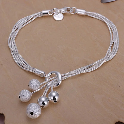 Lustrevia 925 Sterling Silver Solid Chain Charm Bracelet