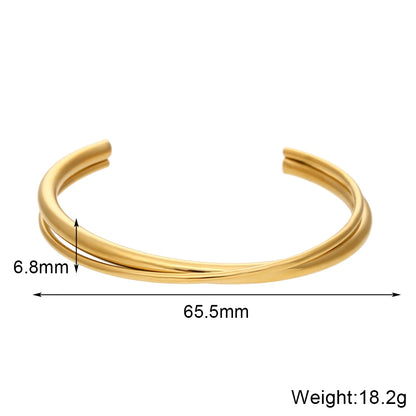 Lustrevia 18K Gold Plated 2 Tones Cross Double Line Cuff Bangles Bracelets