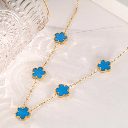 Lustrevia 14K Gold Plated Necklace Five Leaf Petals Double Sided