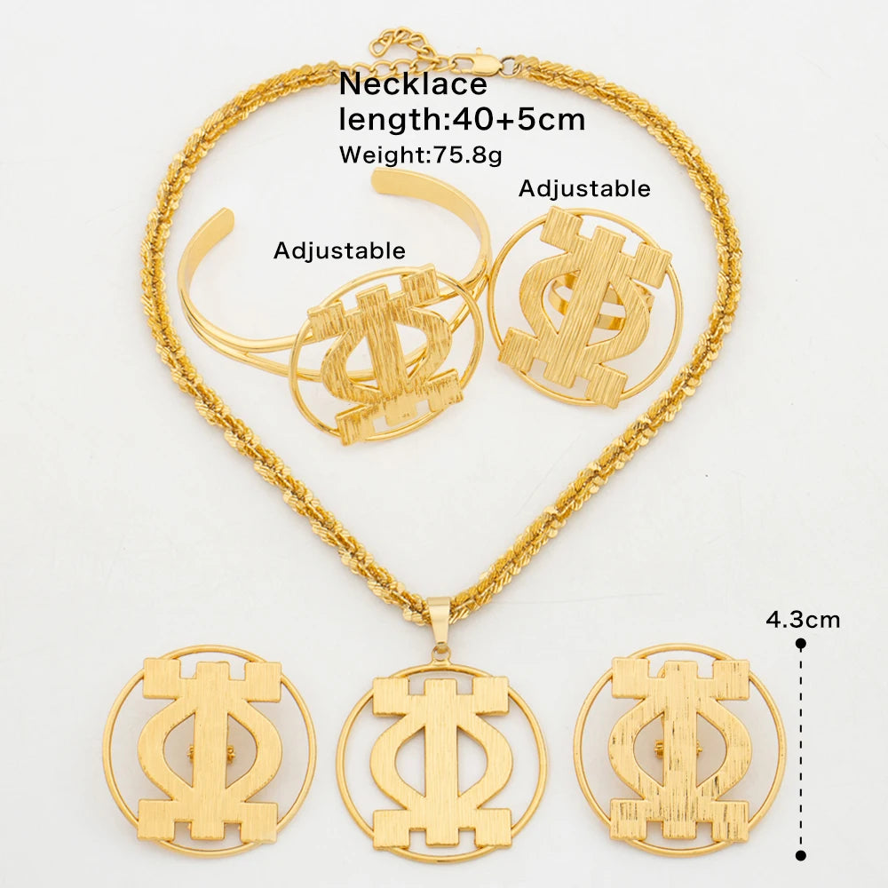 Lustrevia Gold-Tone Irregular Hollow Earrings, Necklace & Bracelet Set