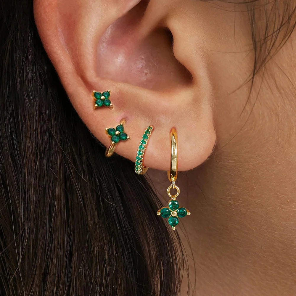 Lustrevia 18K Gold Plated CZ Flower Hoop Earrings Set