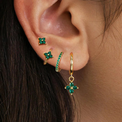 Lustrevia 18K Gold Plated CZ Flower Hoop Earrings Set