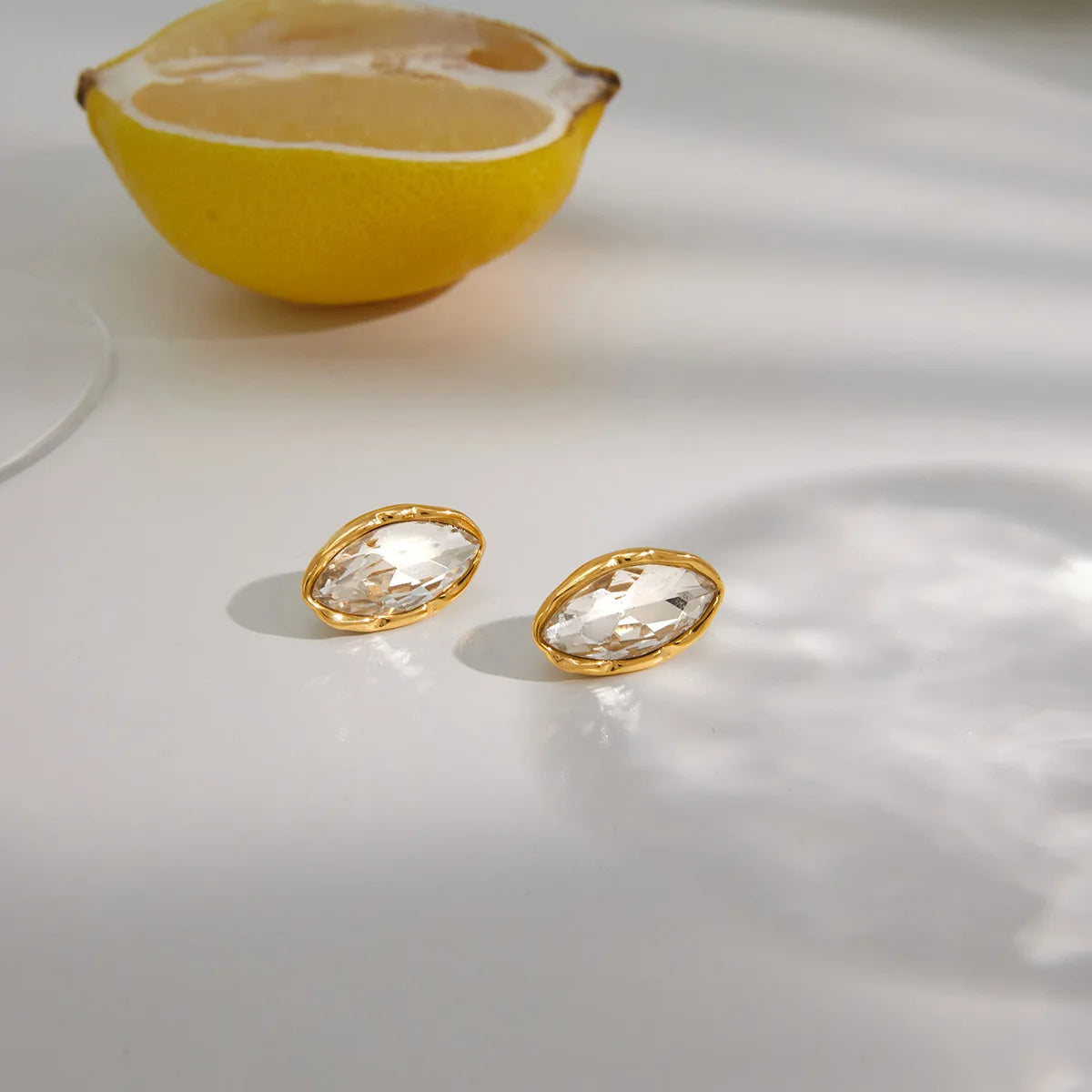 Lustrevia 18k Gold Plated Oval Stud Earrings