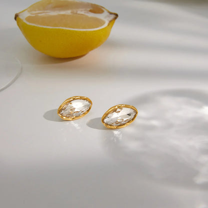 Lustrevia 18k Gold Plated Oval Stud Earrings