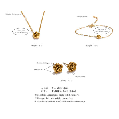 Lustrevia PVD Gold & Platinum Rose Flower Necklace, Bracelet & Earrings Set