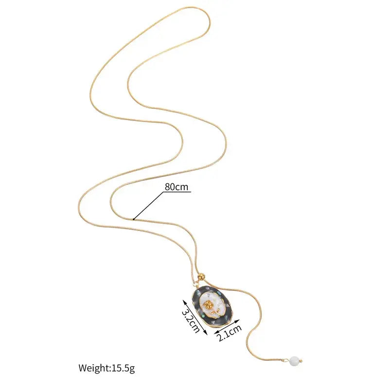 Lustrevia Gold Oval Enamel Flower Necklace & Earrings Set