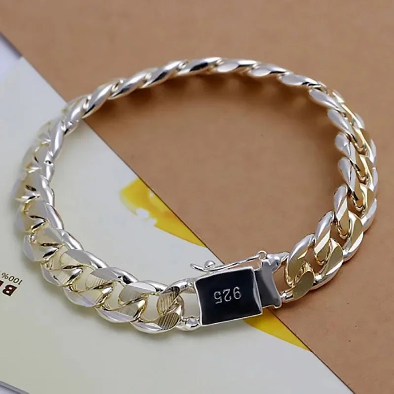 Lustrevia 925 Sterling Silver Solid Chain Charm Bracelet