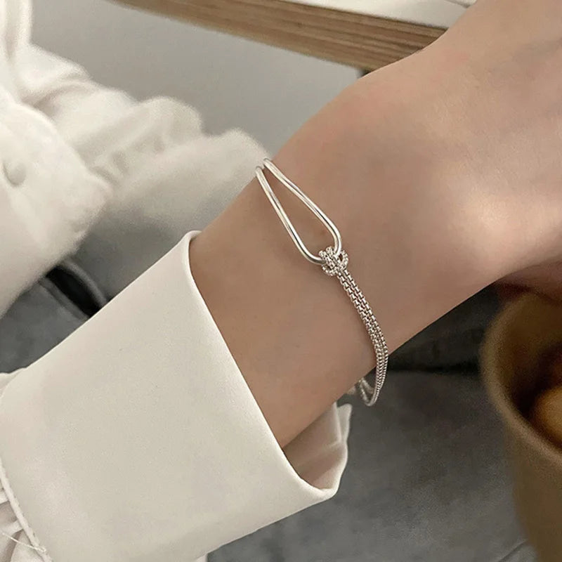 Lustrevia 925 Sterling Silver Minimalist Geometric Collage Bracelet