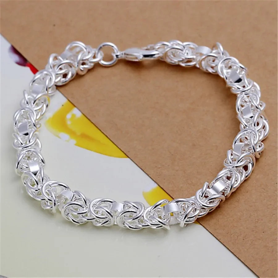 Lustrevia 925 Sterling Silver Solid Chain Charm Bracelet