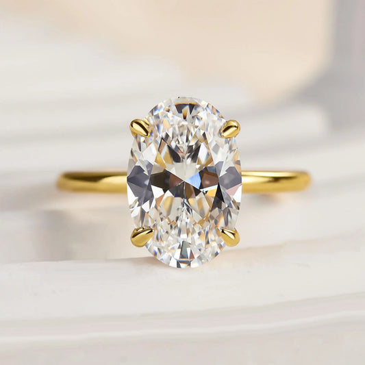 Lustrevia 925 Sterling Silver Oval Zircon Solitaire Ring