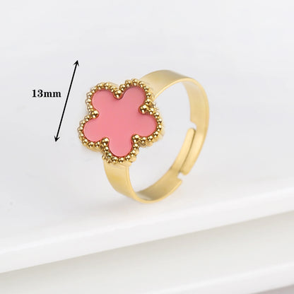 Lustrevia Classic Luxury Clover Metal Laser Stainless Steel Five Leaf Flower Open Ring
