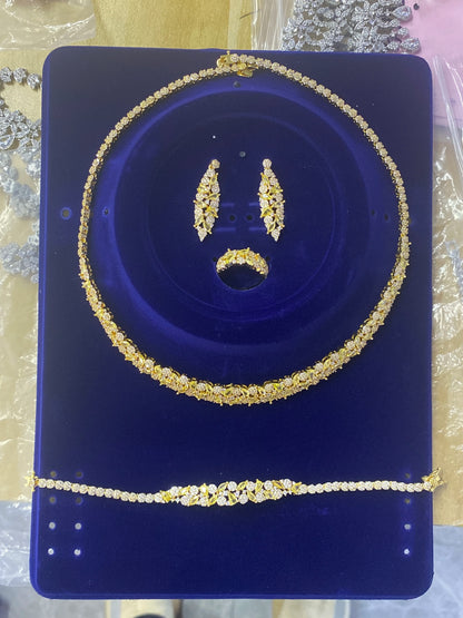 Lustrevia Gold CZ Bridal 4-Piece Jewelry Set