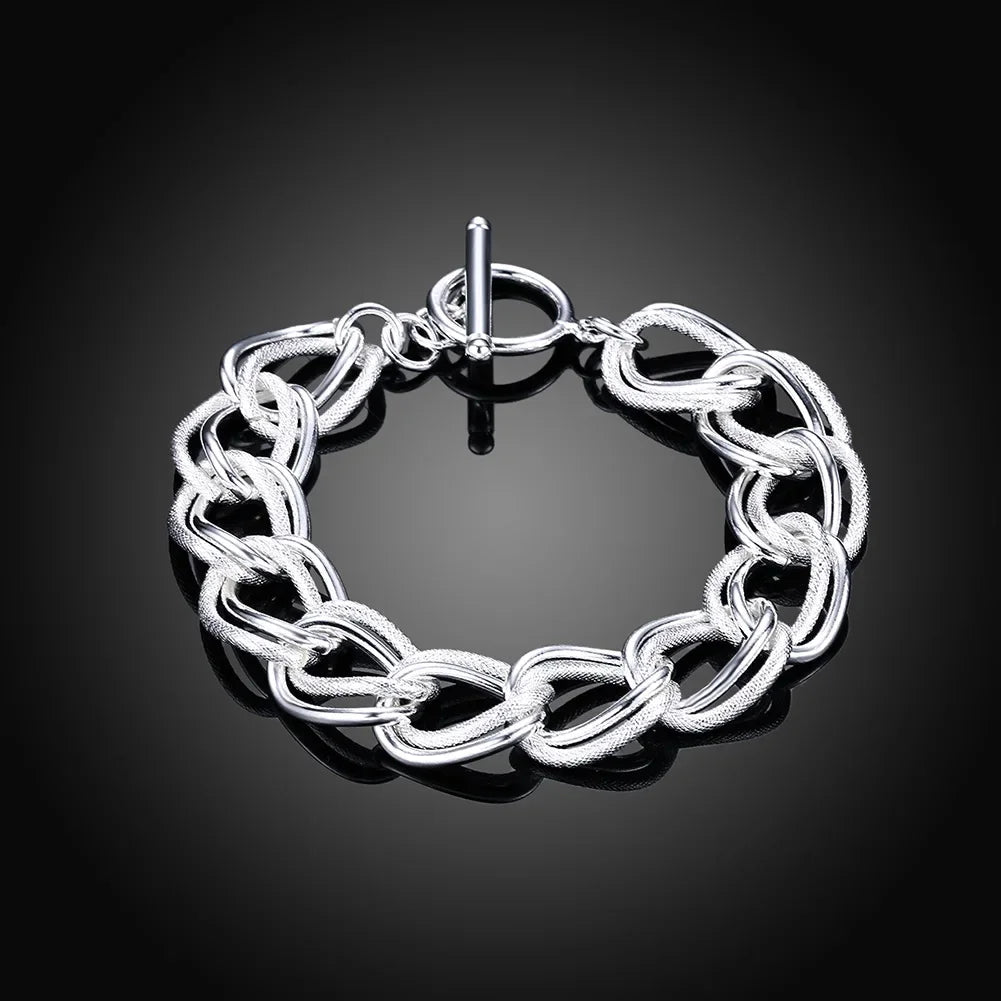 Lustrevia 925 Sterling Silver Solid Chain Charm Bracelet