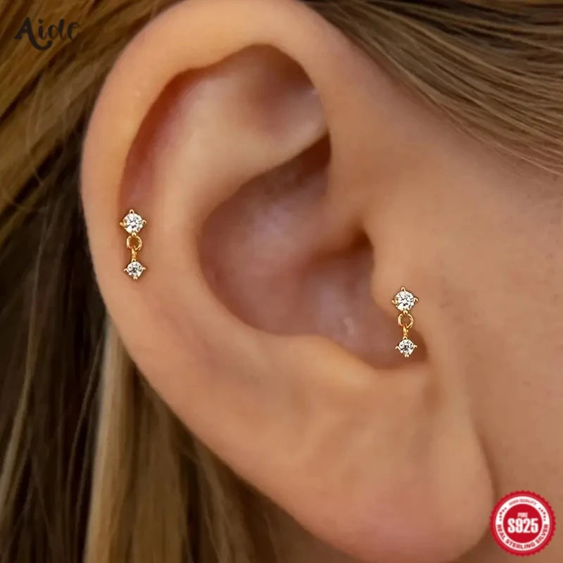 Lustrevia 925 Sterling Silver CZ Screw-Back Stud Earrings