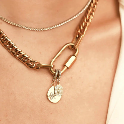 Lustrevia 18K Gold Plated Stainless Steel Two Tone Chunky Charm Necklace