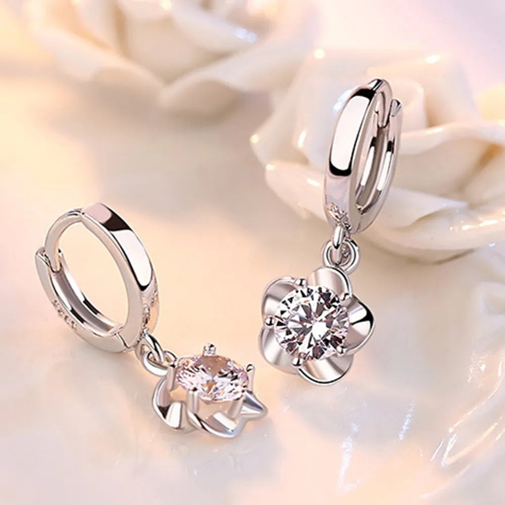 Lustrevia 925 Sterling Silver Zircon Retro Purple & White Hoop Earrings