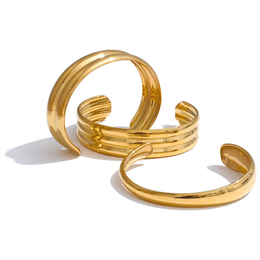 Lustrevia 18K Gold PVD Stainless Steel Layered Cuff Bracelet