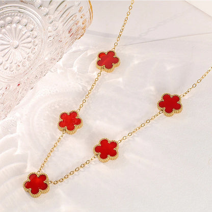 Lustrevia 14K Gold Plated Necklace Five Leaf Petals Double Sided