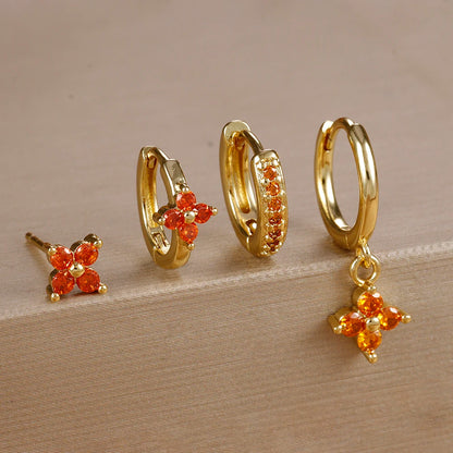 Lustrevia 18K Gold Plated CZ Flower Hoop Earrings Set