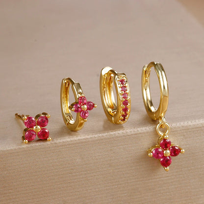 Lustrevia 18K Gold Plated CZ Flower Hoop Earrings Set