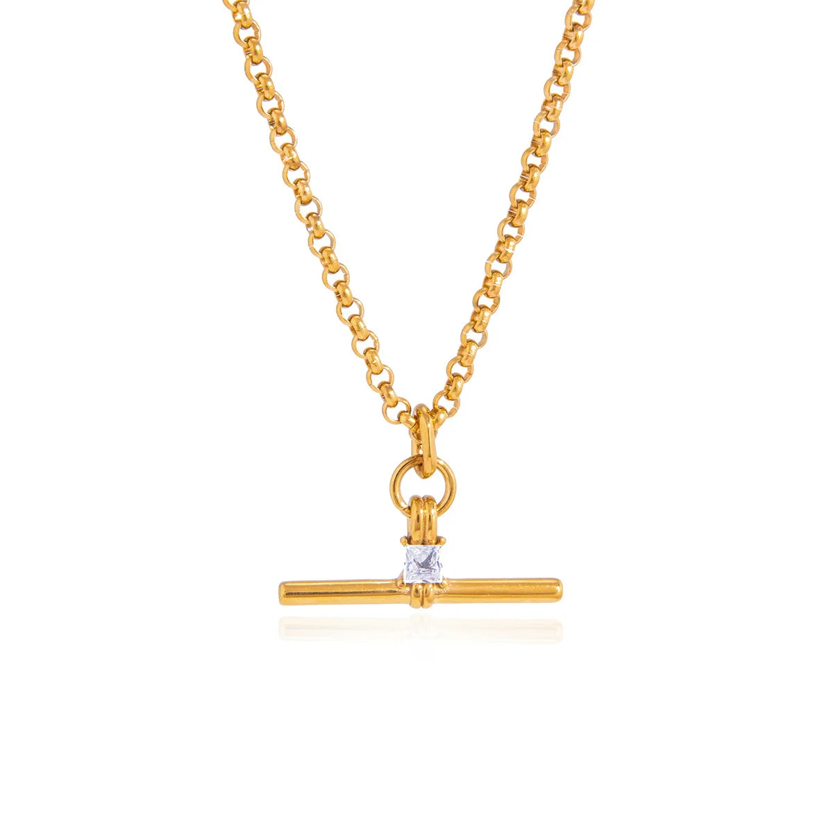 Lustrevia 18K Gold Plated T-Bar Zircon Pendant Necklace