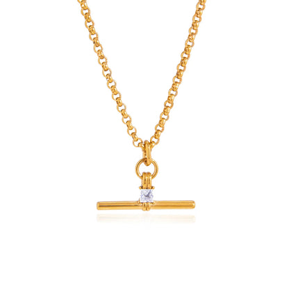 Lustrevia 18K Gold Plated T-Bar Zircon Pendant Necklace