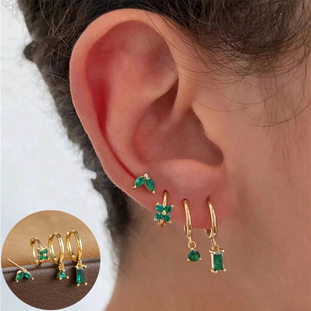 Lustrevia 18K Gold Plated CZ Flower Hoop Earrings Set