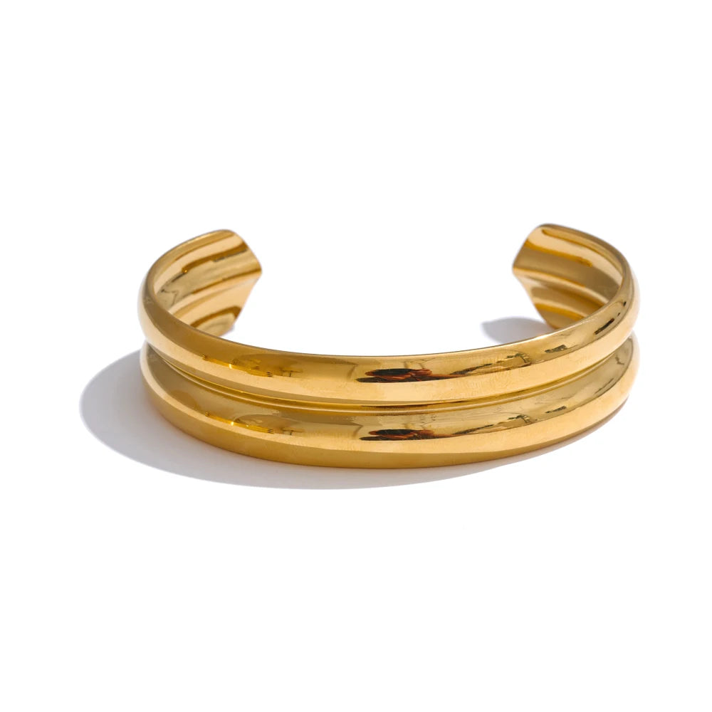 Lustrevia 18K Gold PVD Stainless Steel Layered Cuff Bracelet