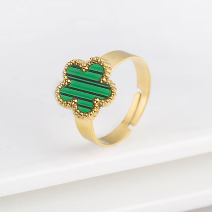 Lustrevia Classic Luxury Clover Metal Laser Stainless Steel Five Leaf Flower Open Ring