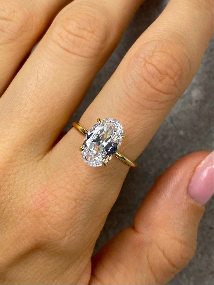 Lustrevia 925 Sterling Silver Oval Zircon Solitaire Ring